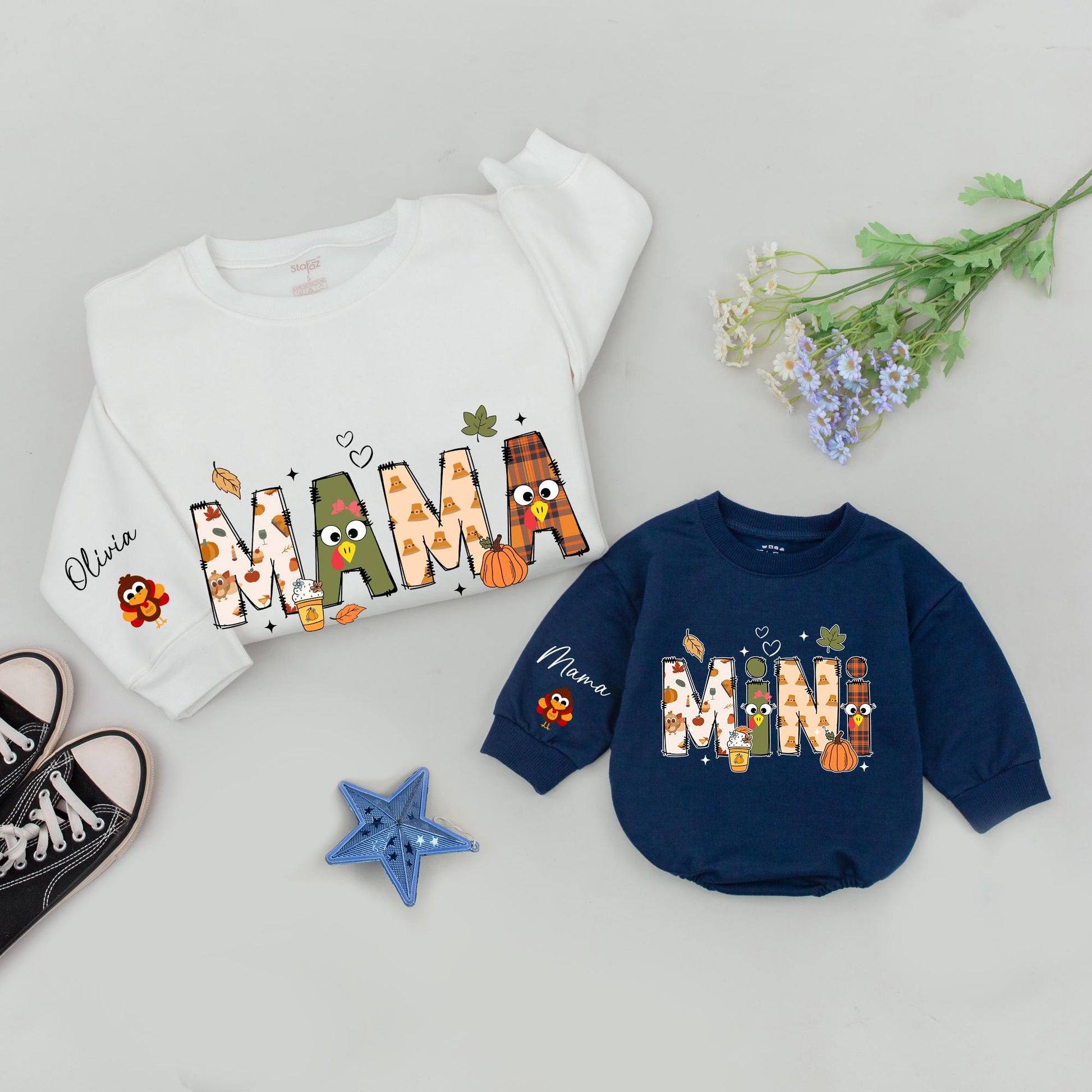 Mama and Mini Matching Sweatshirts, Retro Thanksgiving Family Outfits