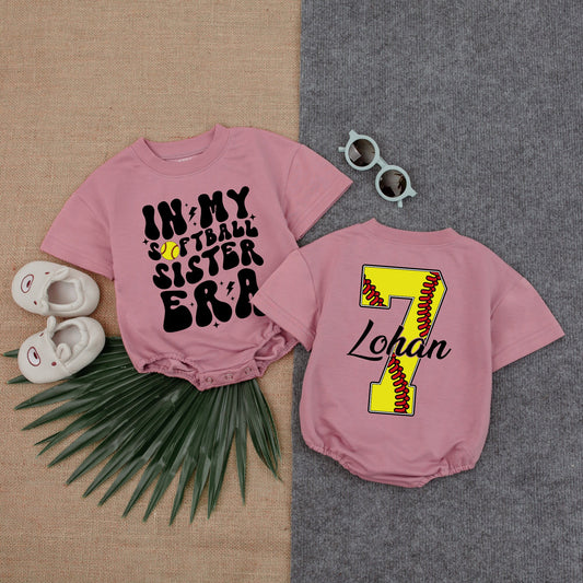 Softball Sister Era Bubble Romper Game Day Baby Clothes Short Sleeve Newborn Outfit Yellow Lightning Bolt Lohan 7