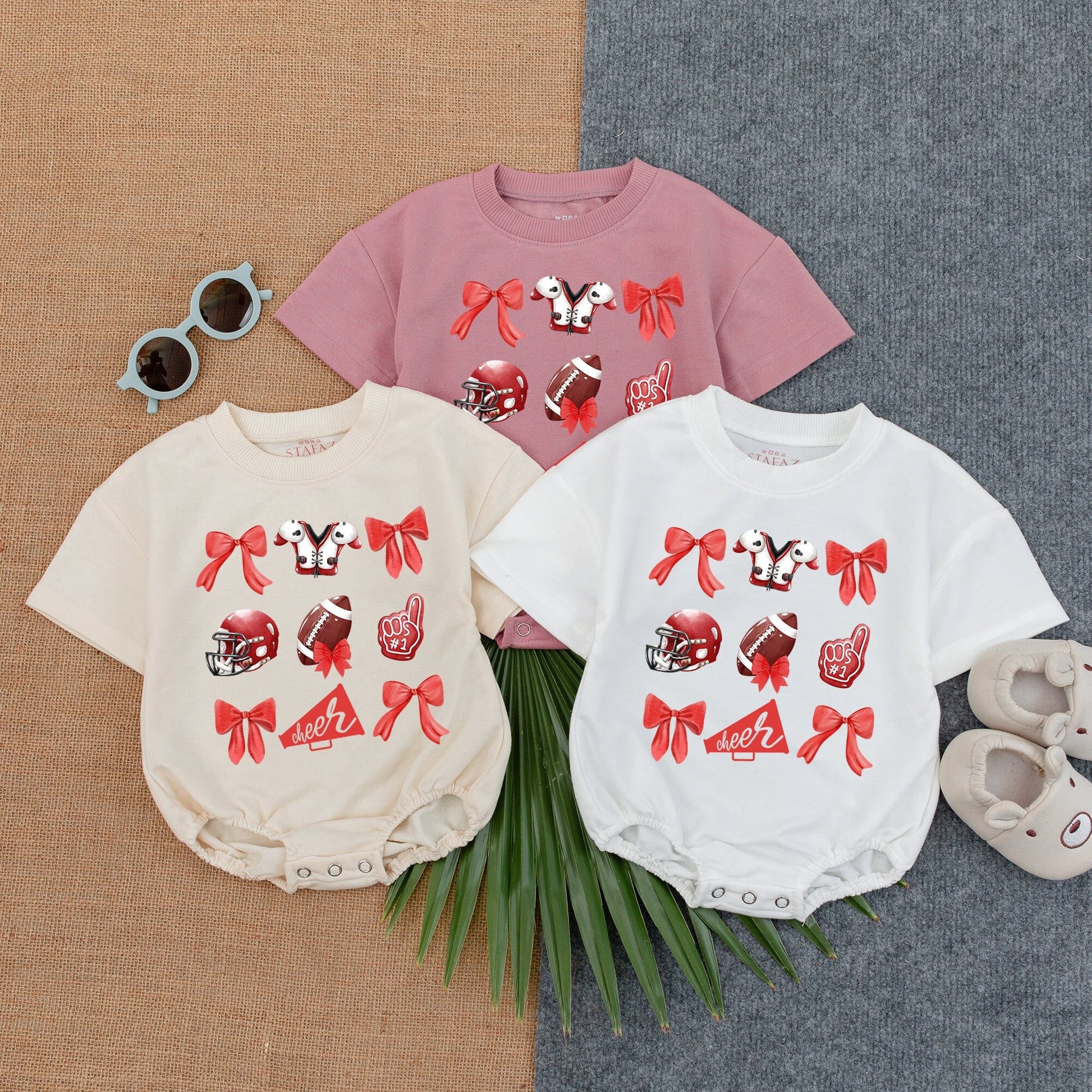 Football Game Day Baby Romper - Cheer Bow Outfit for Newborns