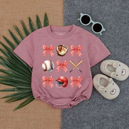 Gameday Baby Romper: Baseball Bow Outfit for Birthday or Shower Gift
