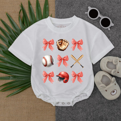Gameday Baby Romper: Baseball Bow Outfit for Birthday or Shower Gift