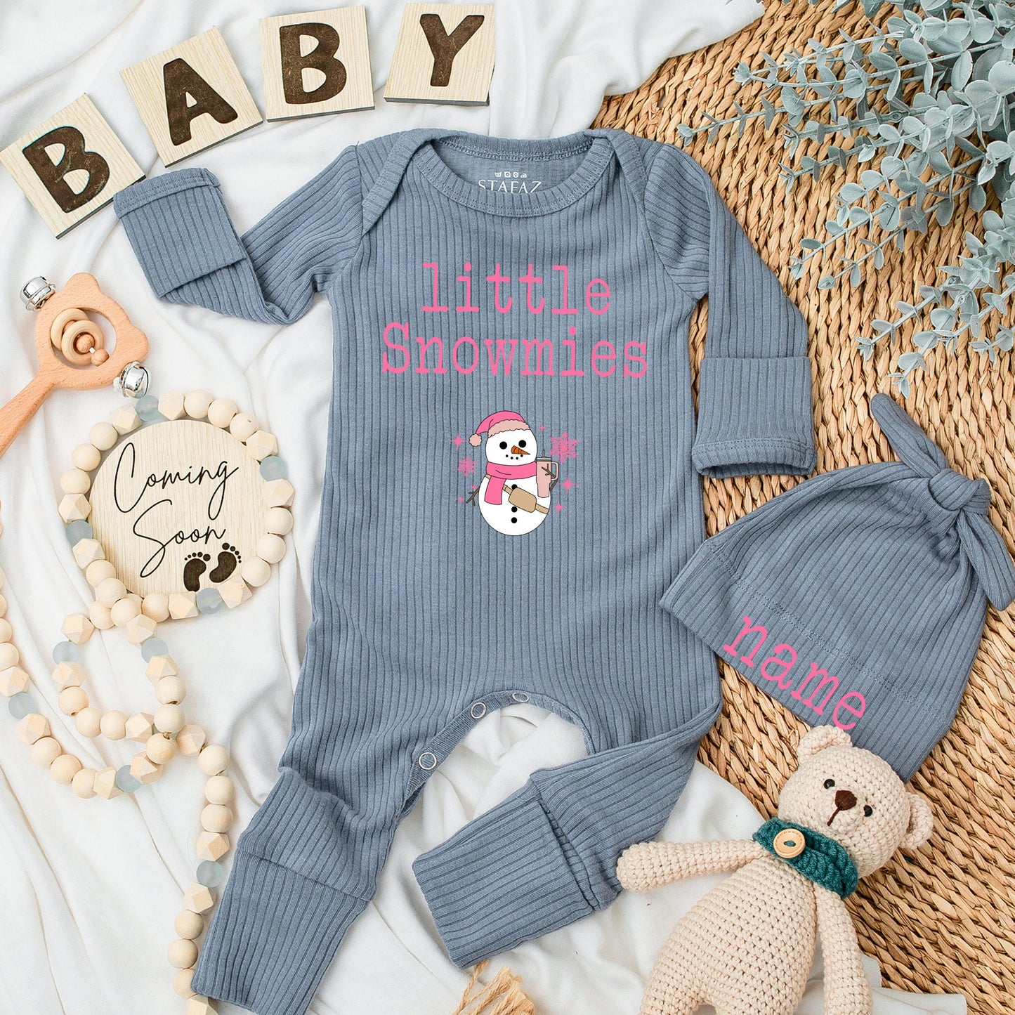 Little Snowmies Baby Romper - Cute Winter Outfit for Baby Boy or Girl with Snowman Design - Soft Newborn Gift & Coming Home Outfit, Christmas Baby