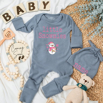 Little Snowmies Baby Romper - Cute Winter Outfit for Baby Boy or Girl with Snowman Design - Soft Newborn Gift & Coming Home Outfit, Christmas Baby