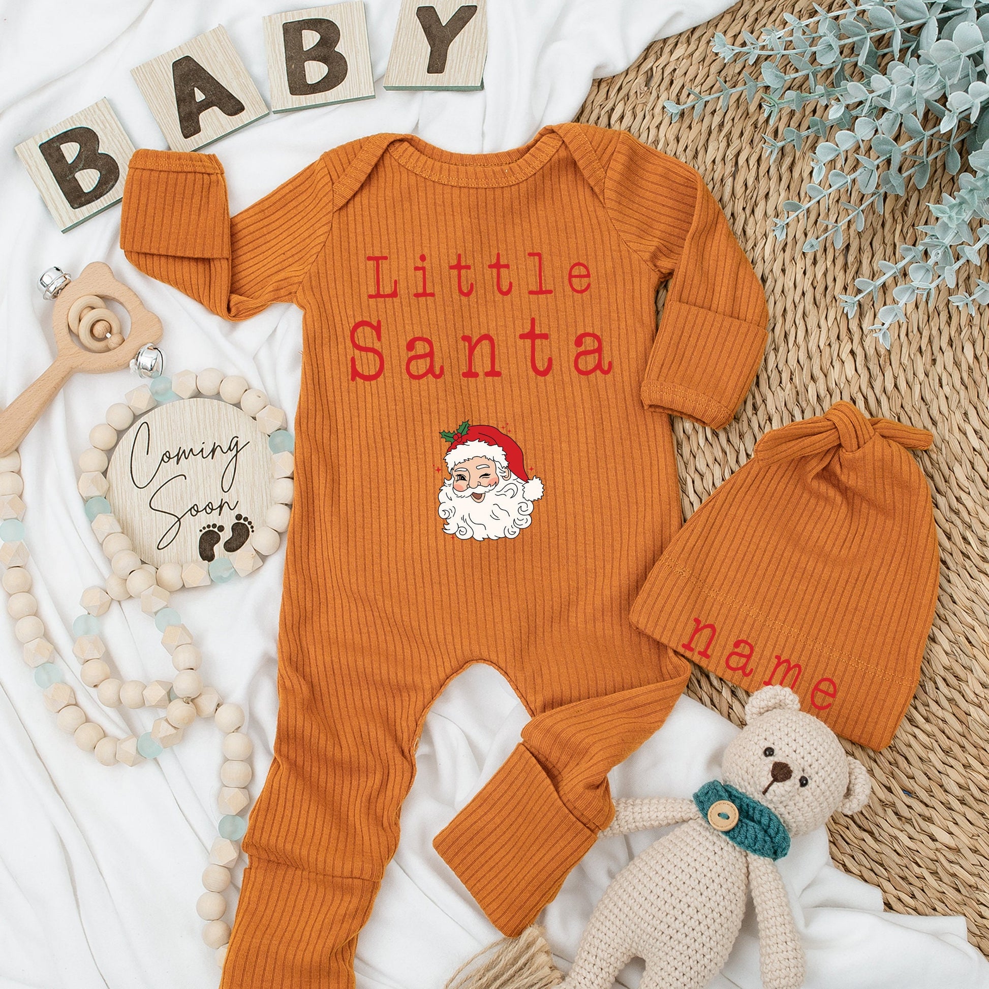 Little Santa Romper Cute Baby Long Sleeve Outfit Soft Going Home Newborn Gift Baby Shower Christmas Santa Baby Stars Whimsical Cartoon