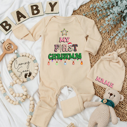 My First Christmas Baby Romper Colorful Lights Star "My First Christmas" Design Soft Newborn Outfit Holiday Gift for Boys Girls