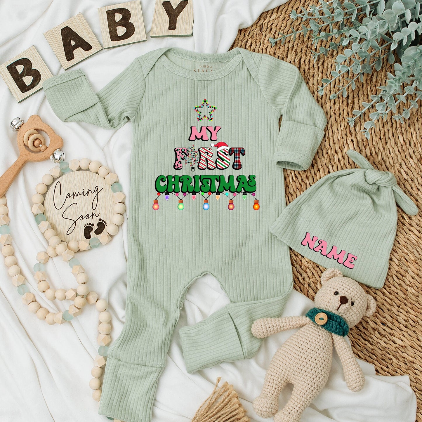 My First Christmas Baby Romper Colorful Lights Star "My First Christmas" Design Soft Newborn Outfit Holiday Gift for Boys Girls