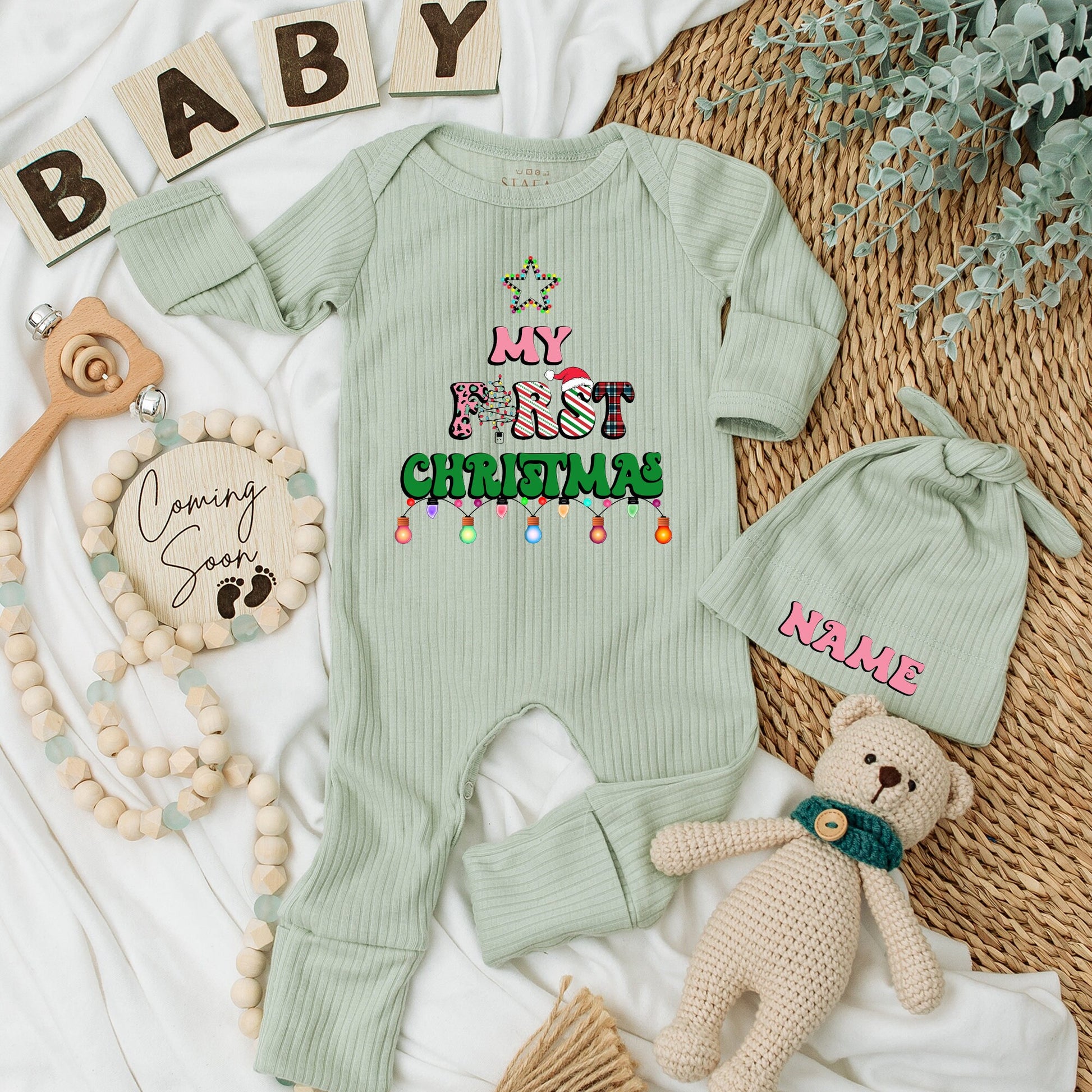 My First Christmas Baby Romper Colorful Lights Star "My First Christmas" Design Soft Newborn Outfit Holiday Gift for Boys Girls