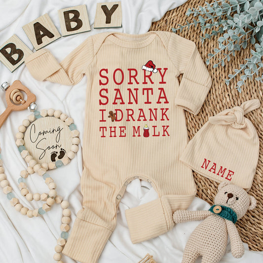 Santa, I Drank the Milk Romper - Cozy Christmas Baby Bodysuit