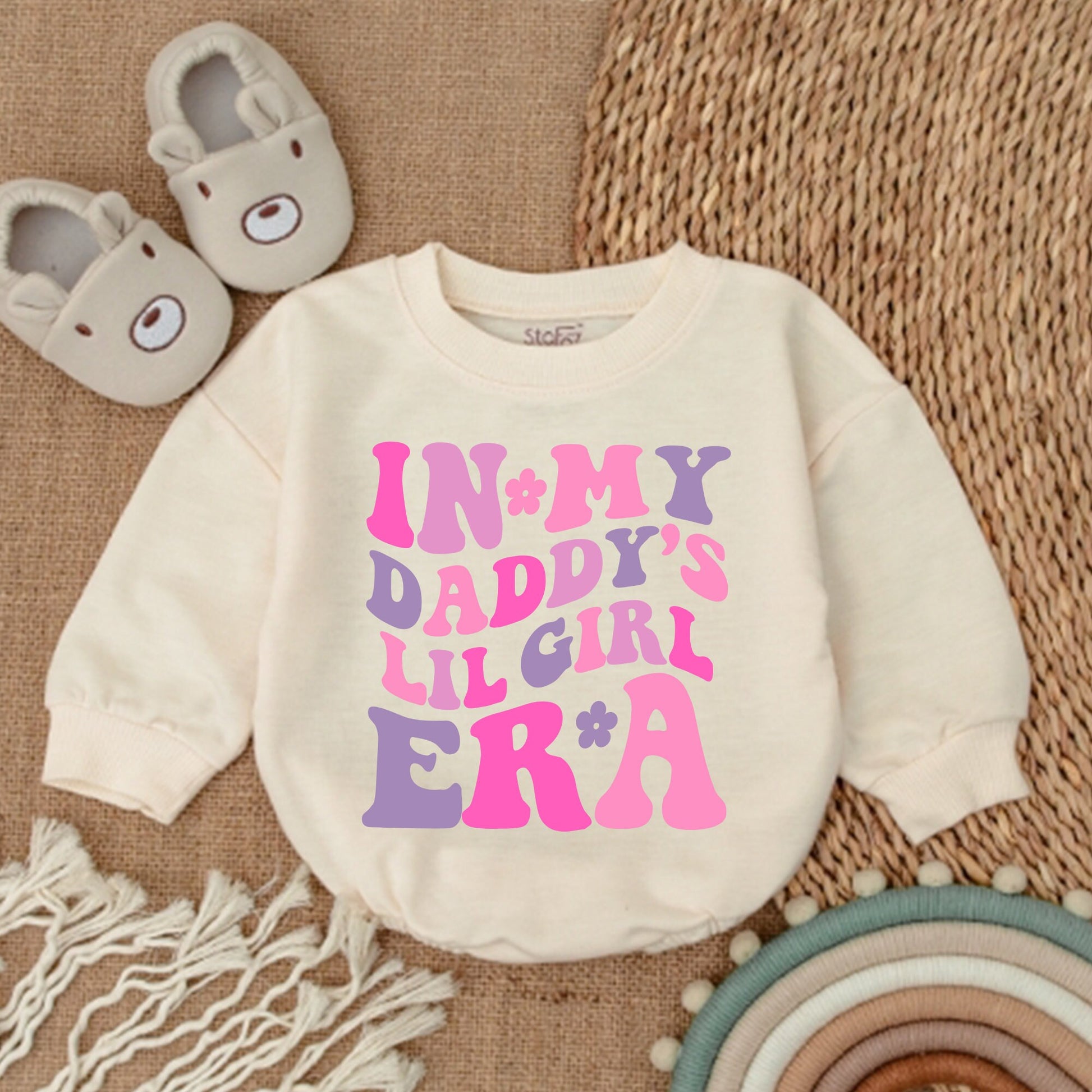 Father-Daughter Matching Sweatshirts & Neutral Baby Romper Outfits