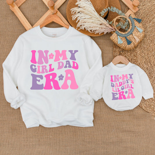 Father-Daughter Matching Sweatshirts & Neutral Baby Romper Outfits