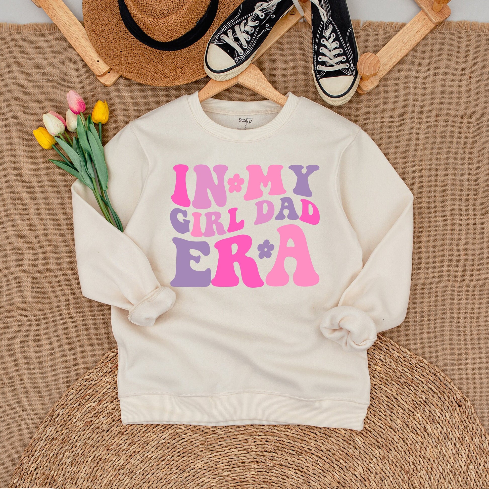 Father-Daughter Matching Sweatshirts & Neutral Baby Romper Outfits