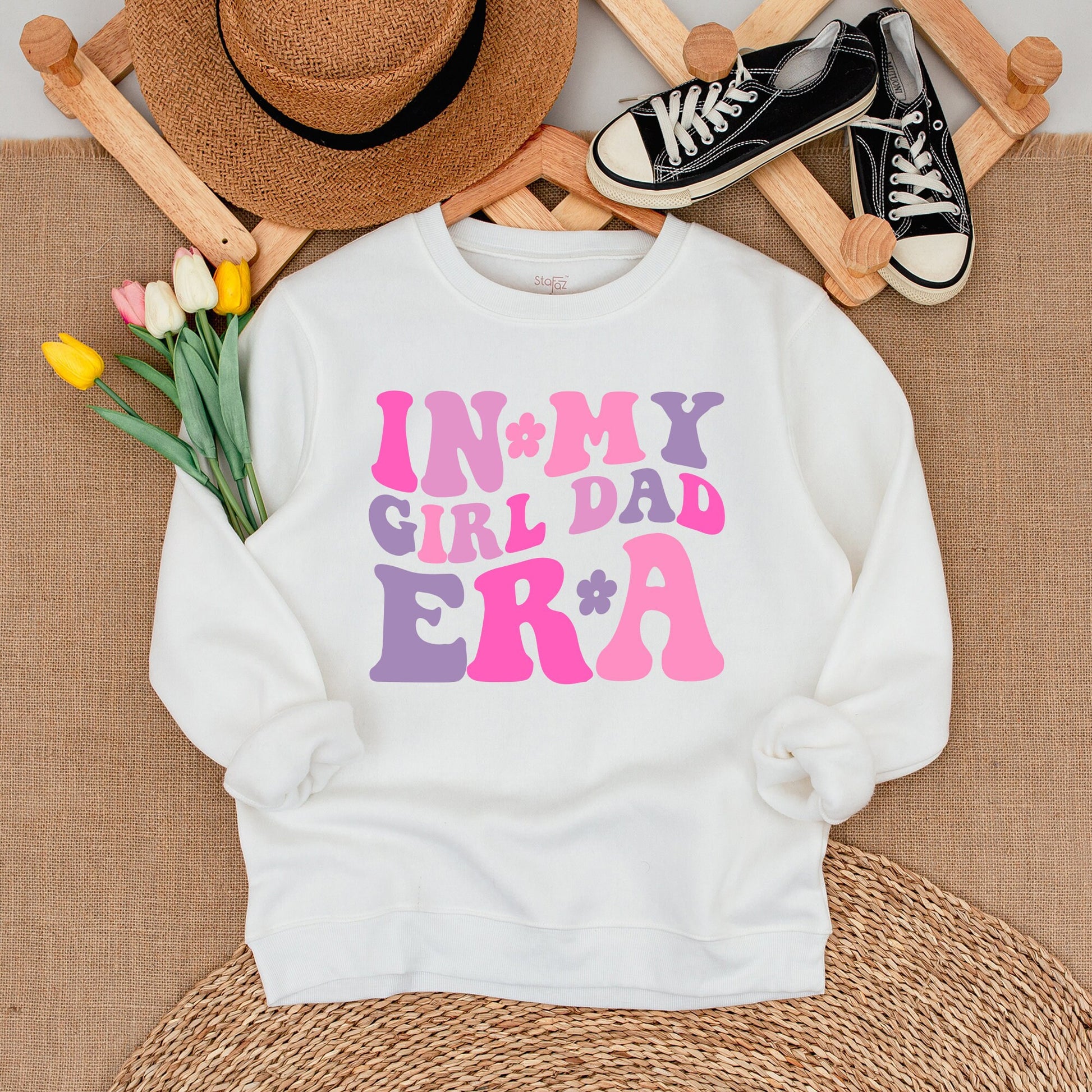 Father-Daughter Matching Sweatshirts & Neutral Baby Romper Outfits