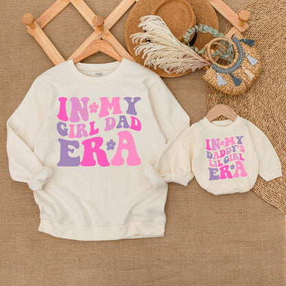 Father-Daughter Matching Sweatshirts & Neutral Baby Romper Outfits