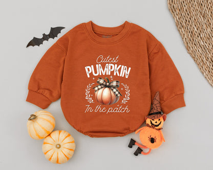 Adorable Autumn Baby Romper with Pumpkin Bow for Fall Celebrations