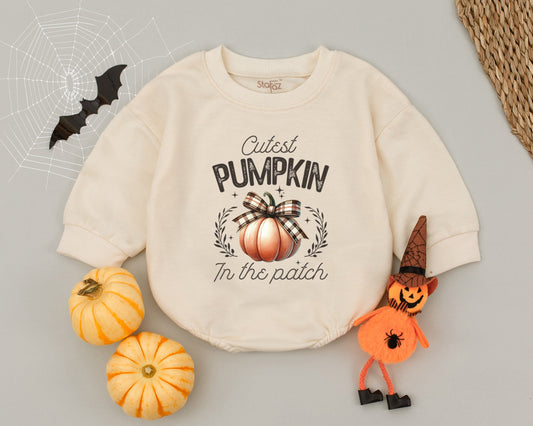 Adorable Autumn Baby Romper with Pumpkin Bow for Fall Celebrations