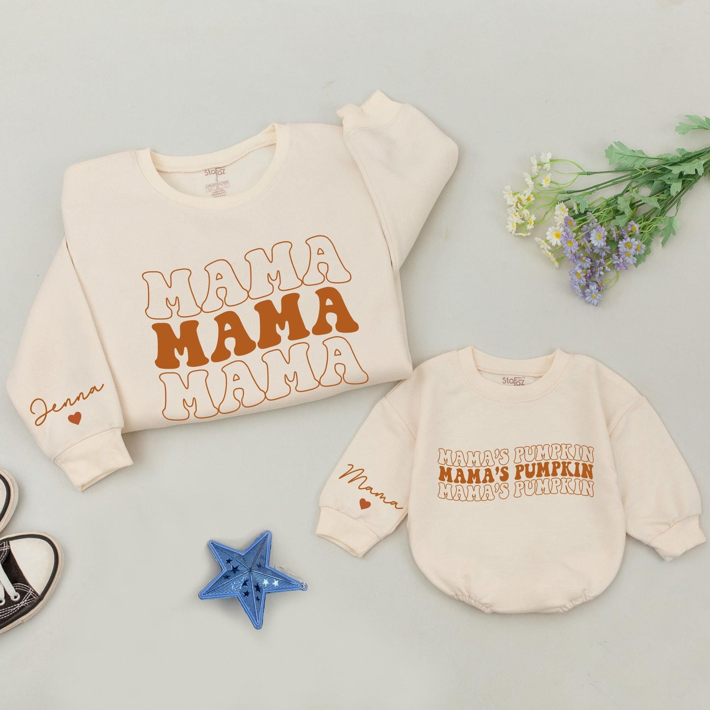 Mama and Mini Pumpkin Sweatshirt Set: Retro Fall Gift for Families