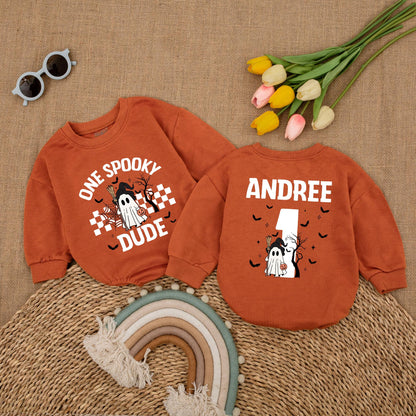 One Spooky Dude Baby Romper Boy Halloween Birthday Bodysuit, Ghost Witch Hat Jack-o'-Lantern Fall Baby Clothes Spooky Season