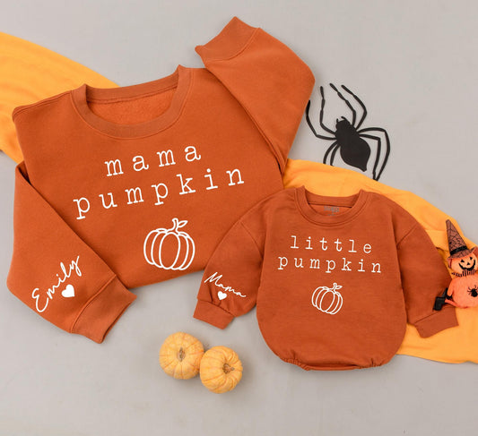 Mama Pumpkin & Little Pumpkin Matching Sweatshirts, Mommy and Me Fall Outfit, Personalized Name, Kids Fall Sweater, Baby Girl