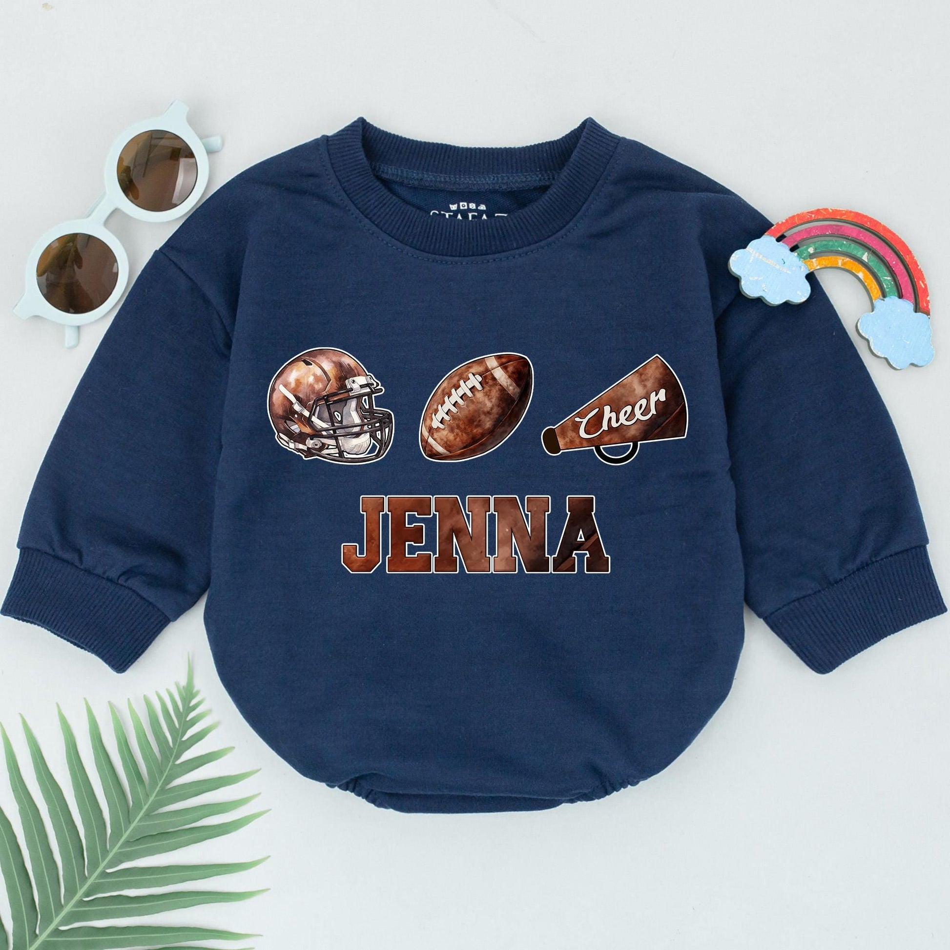 Retro Football Bubble Romper: Personalized Gameday Outfit for Babies