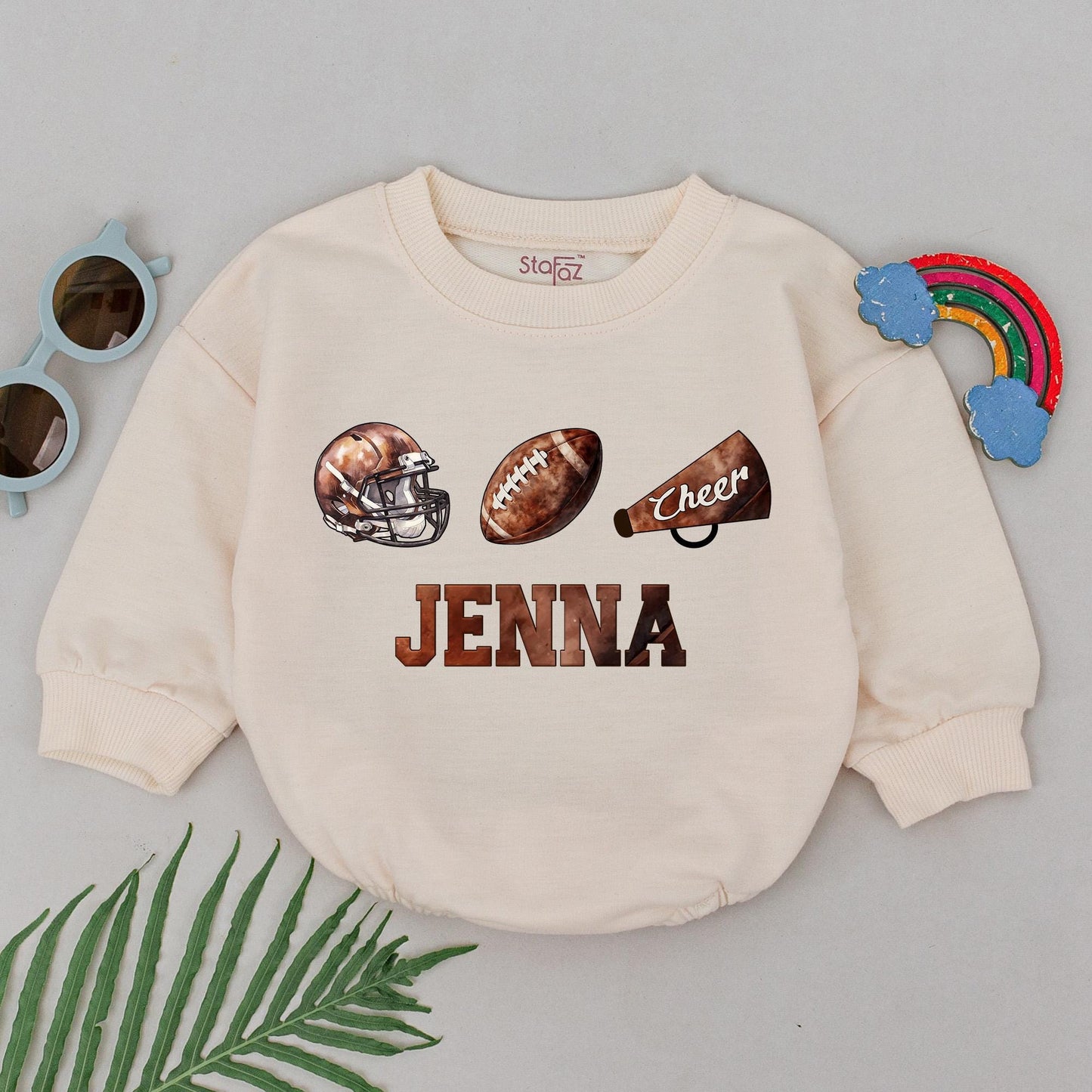 Retro Football Bubble Romper: Personalized Gameday Outfit for Babies