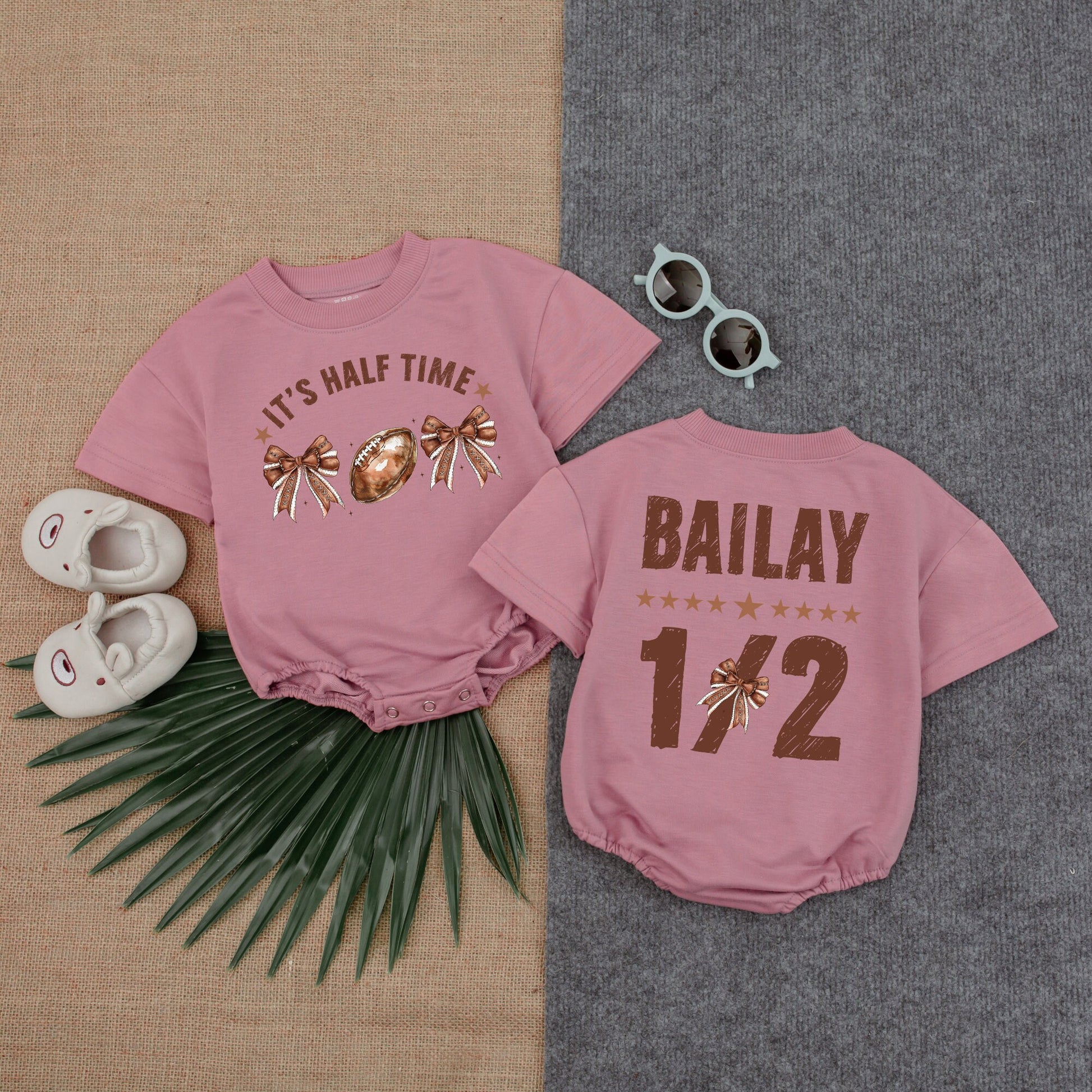 Custom Football Halftime Romper: 1/2 Birthday Baby Game Day Outfit