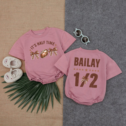 Custom Football Halftime Romper: 1/2 Birthday Baby Game Day Outfit