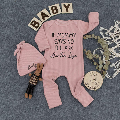 Auntie-Approved Mom Says No Set: Baby Bodysuit & Hat Outfit