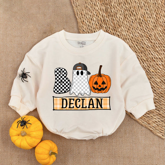 First Halloween Baby Romper with Custom Name - Cute Ghost Design