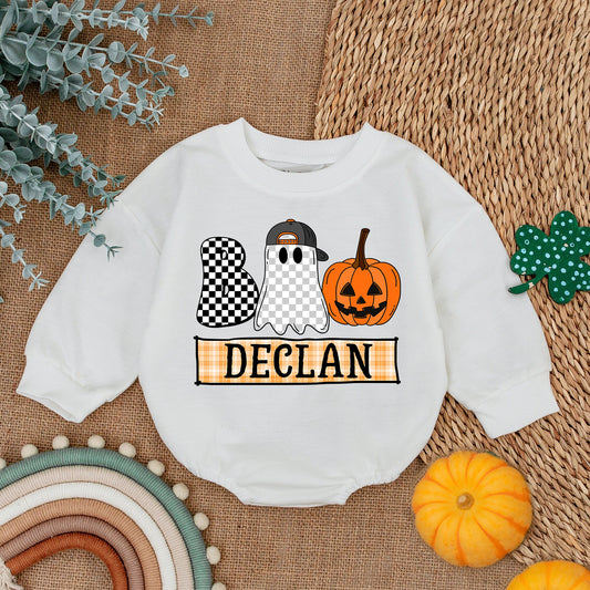 First Halloween Baby Romper with Custom Name - Cute Ghost Design