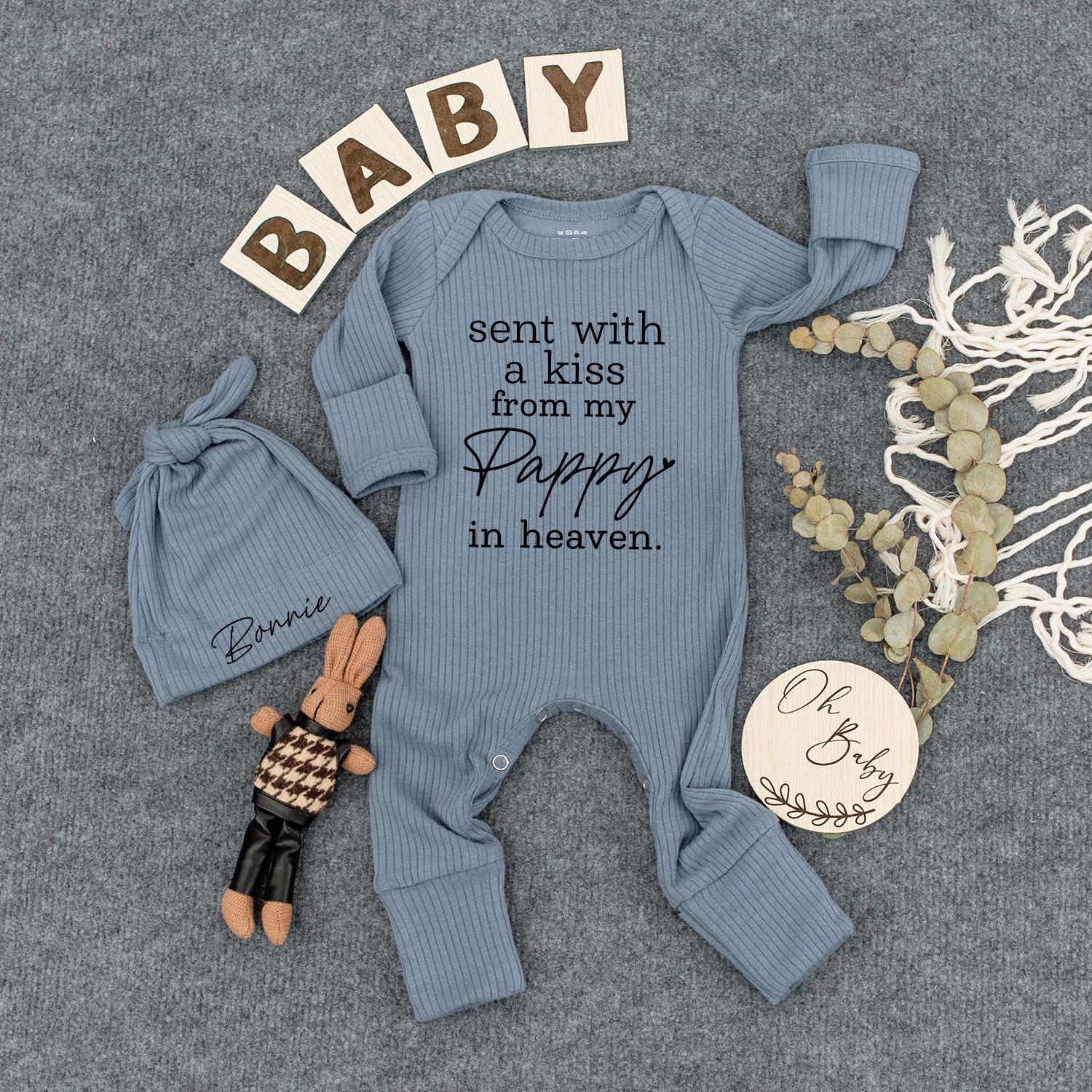 Sent With A Kiss From Heaven Baby Bodysuit & Hat Set | In Memory Of Great Grandma Outfit | Newborn Gift, Soft Cotton, Delicate Lettering, Infant Set 136