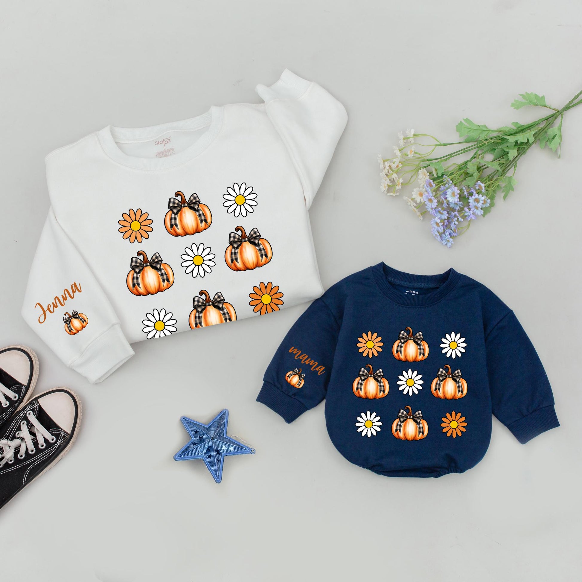 Mama & Mini Pumpkin Shirt Set, Fall Retro Thanksgiving Mommy & Me