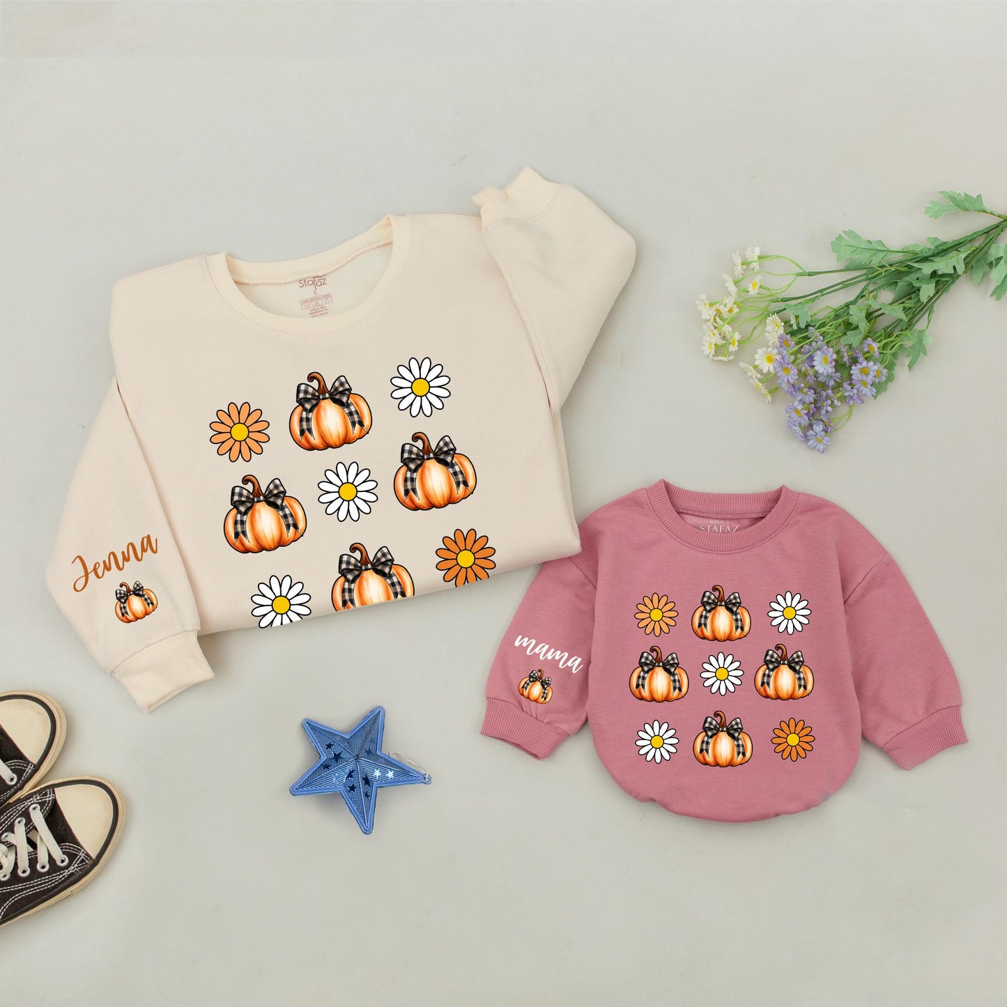 Mama & Mini Pumpkin Shirt Set, Fall Retro Thanksgiving Mommy & Me