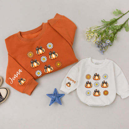 Mama & Mini Pumpkin Shirt Set, Fall Retro Thanksgiving Mommy & Me