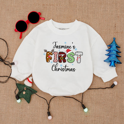 Baby’s First Christmas Custom Bodysuit, Bubble Romper, Gift Outfit