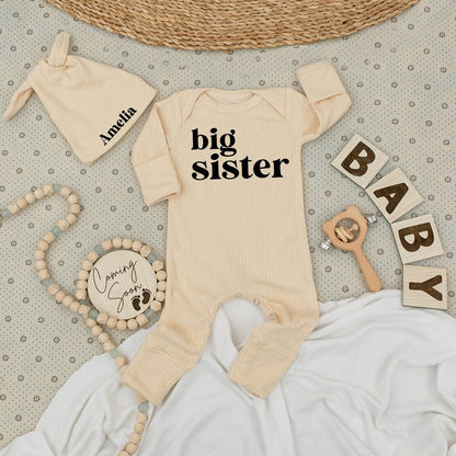 Cute Big Sister Bodysuit & Hat Set Personalized Amelia Newborn Baby Girl Outfit Gift