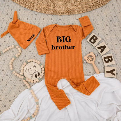 Big Brother Bodysuit Hat Set, Personalized Name Outfit Coming Soon Newborn Baby Boy Gift Set, Minimalist Baby Clothes Sibling Reveal Outfit 139
