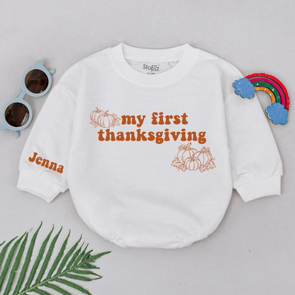 Autumn Baby Romper: Pumpkin Spice First Thanksgiving Outfit