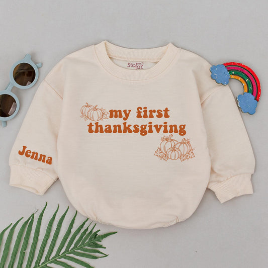 Autumn Baby Romper: Pumpkin Spice First Thanksgiving Outfit