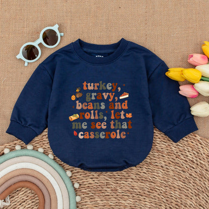 Turkey Gravy Beans & Rolls Thanksgiving Baby Romper Fall Outfit Pumpkin Baby Clothes First Thanksgiving Baby Bodysuit