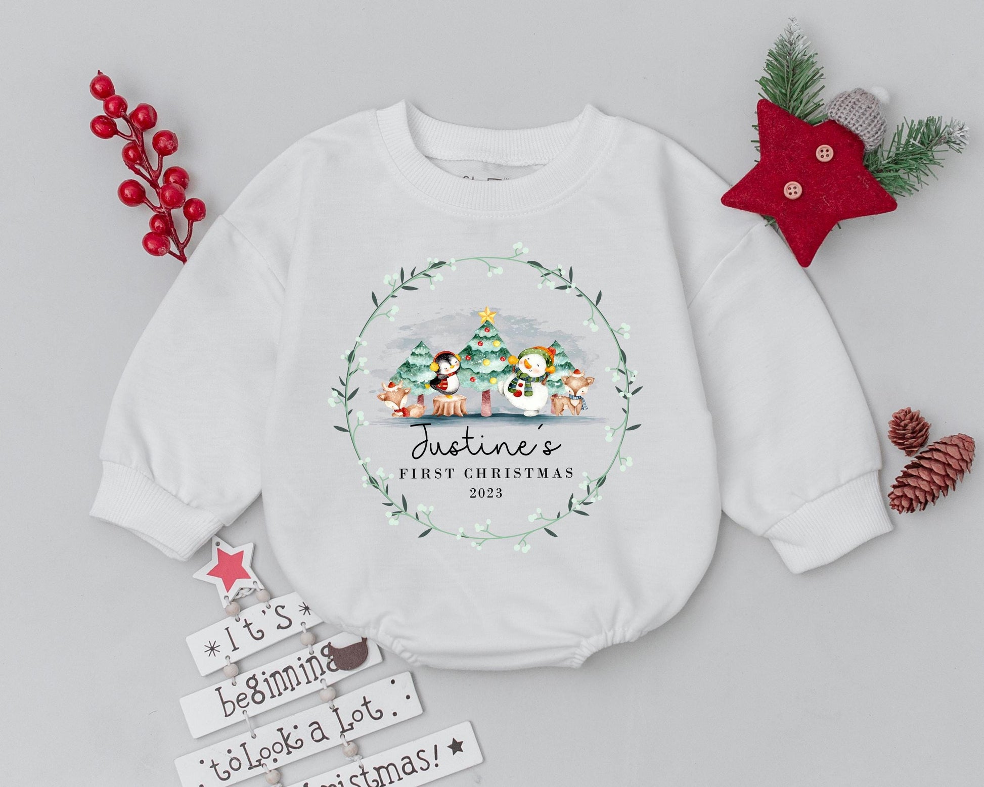 Retro Personalized Christmas Romper & Bodysuit – Baby’s First Xmas