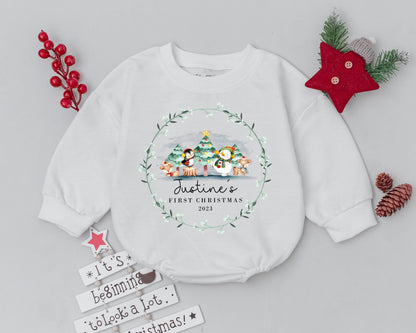 Retro Personalized Christmas Romper & Bodysuit – Baby’s First Xmas