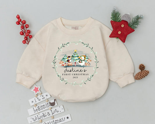 Retro Personalized Christmas Romper & Bodysuit – Baby’s First Xmas