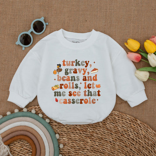 Turkey Gravy Beans & Rolls Thanksgiving Baby Romper Fall Outfit Pumpkin Baby Clothes First Thanksgiving Baby Bodysuit