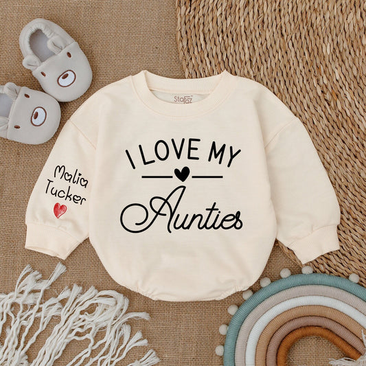 I Love My Aunties Custom Baby Romper with Name Sleeve Newborn Bodysuit Cute Gift from Auntie Pregnancy Announcement Baby Girl Boy Outfit