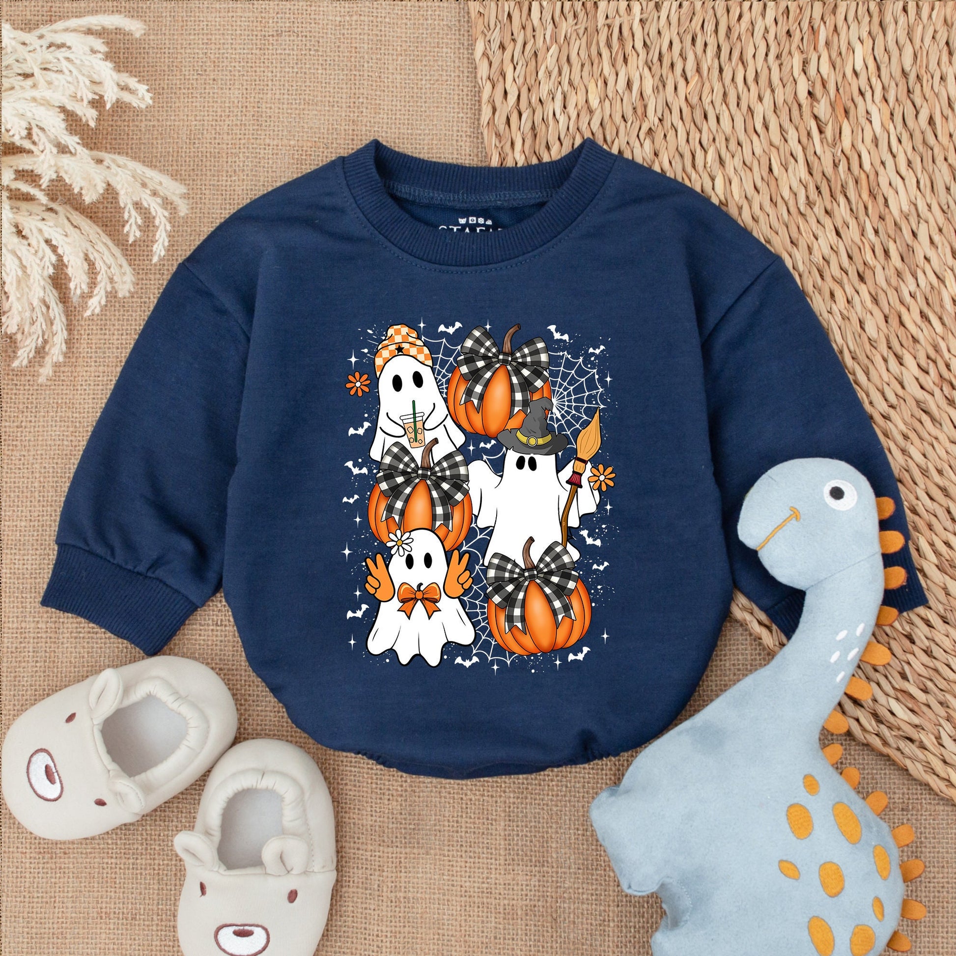 Cute & Spooky Ghost Pumpkin Romper Baby First Halloween Bubble Outfit Cute Cartoon Halloween Clothes Spooky Season Toddler Gift