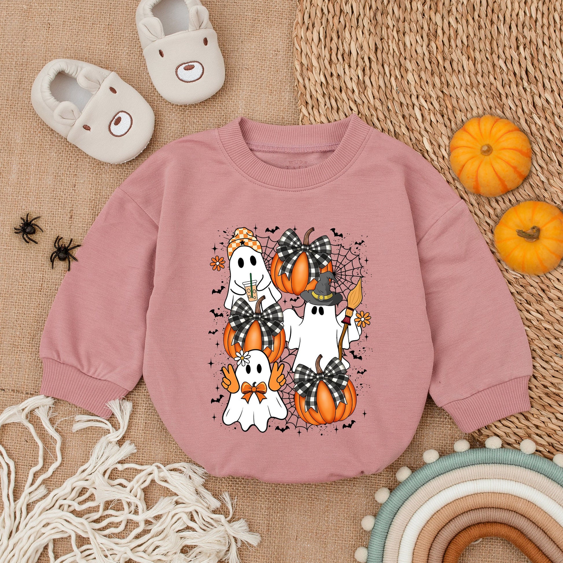 Cute & Spooky Ghost Pumpkin Romper Baby First Halloween Bubble Outfit Cute Cartoon Halloween Clothes Spooky Season Toddler Gift