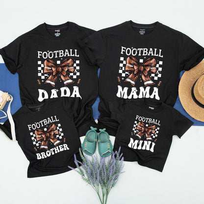 Football Family Matching Shirts DADA MAMA SISTER MINI with Checkerboard Bow Design for Football Season Gifts Baby Romper