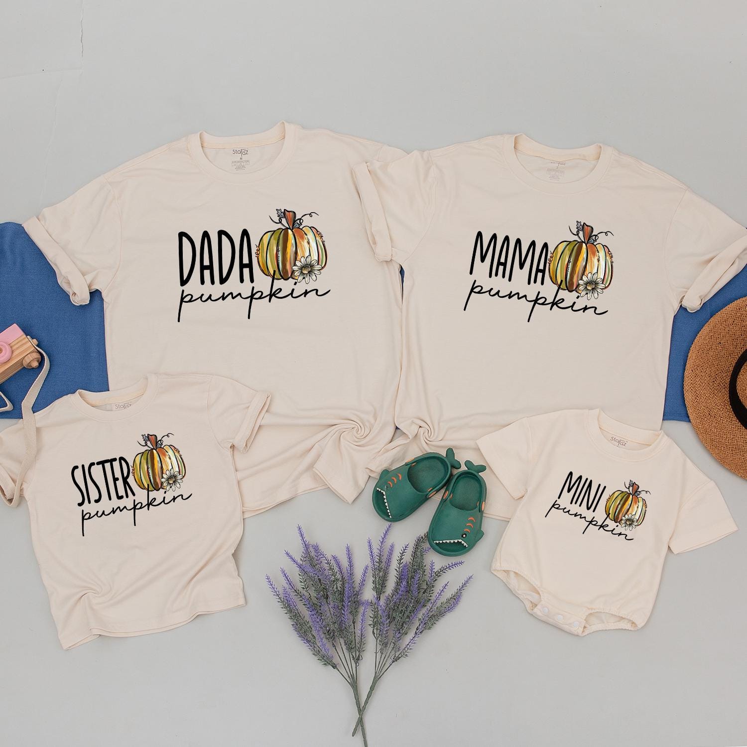 Custom Matching Family Pumpkin Shirts Mama Dada Sister Mini Whimsical Fall Mommy and Me Outfits Colorful Graphic Toddler Baby