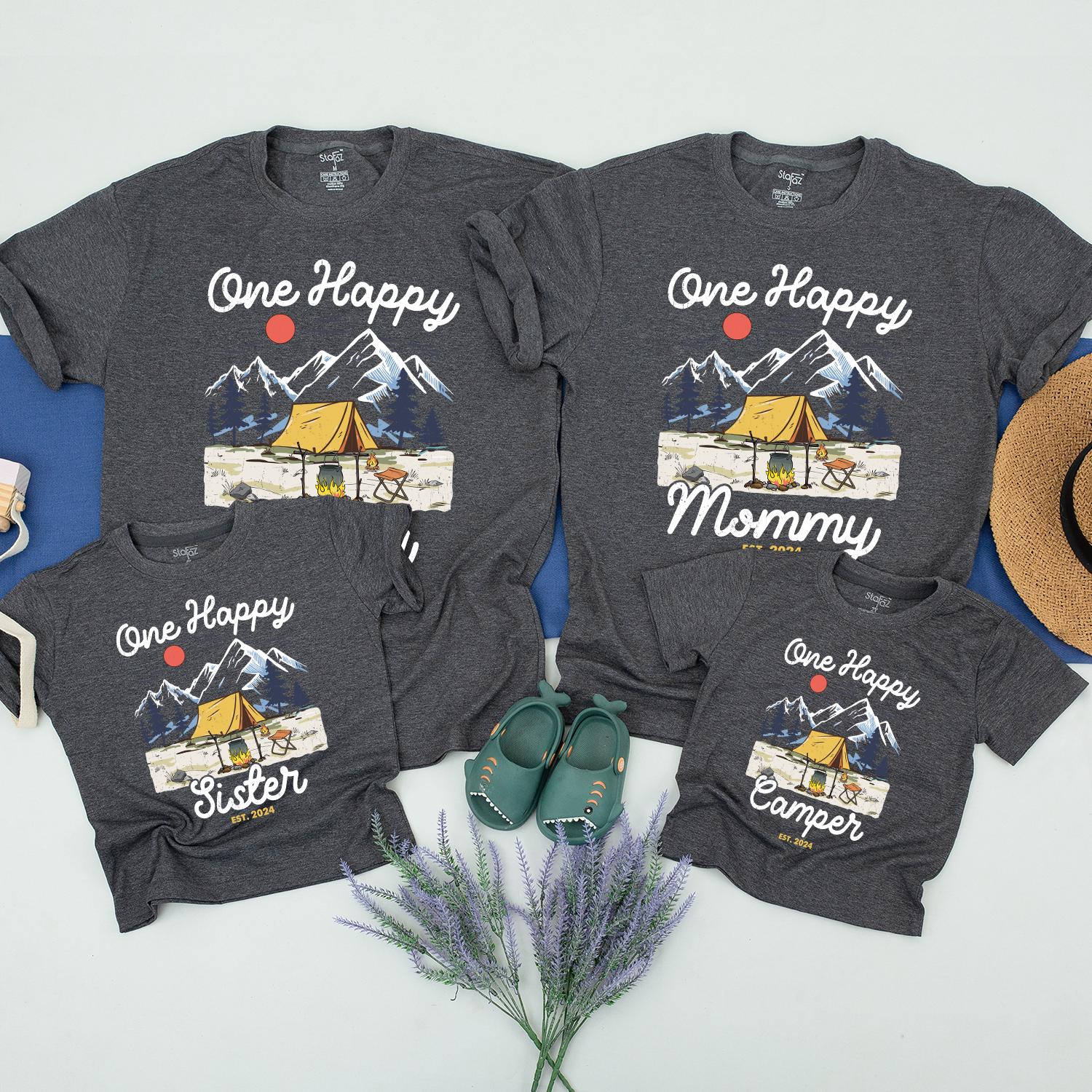 Happy Camper Family Shirt Set: 1st Birthday Camping Outfit