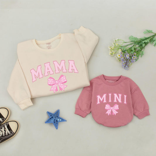 Mama & Mini Bow Sweatshirt Set: Retro Mother's Day & Baby Shower Gift